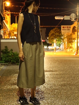 「JEANASIS（ジーナシス）の5Gコットンアゼベスト/562443 （ベスト、ブルー系）」を使った、Meta♡さん（レディース・167cm）の夏コーディネート