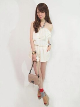 「アイテム（つなぎ/オールインワン、ベージュ系）」を使った、carrieさん（レディース・168cm）の夏コーディネート