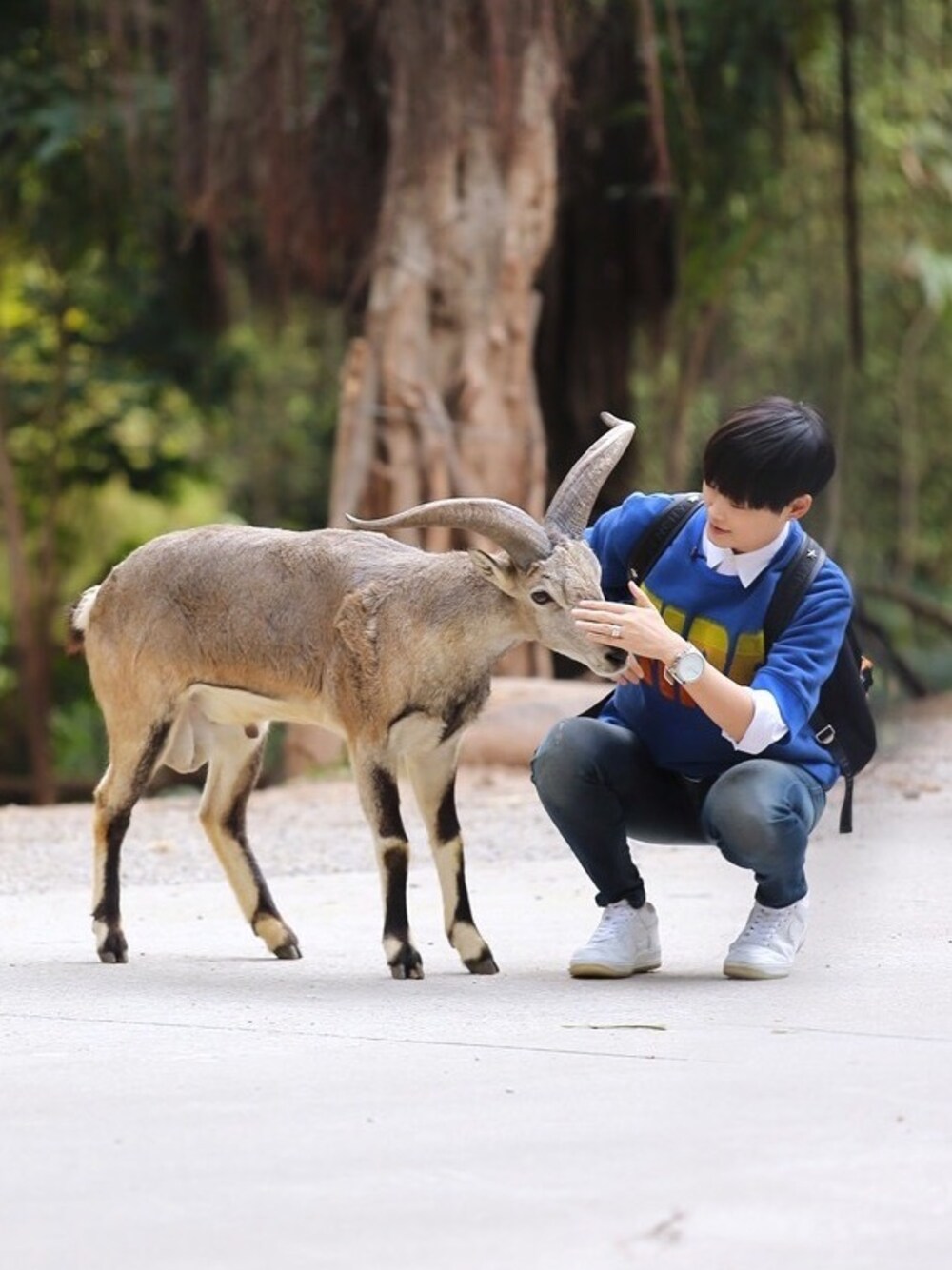 「liyuchun、watch、Diesel、white、blue、Tshirts、fashion」｜「KENZOのアイテム（シャツ/ブラウス、ブルー系）」を使った、李宇春'wearさん（レディース・176cm）の冬コーディネートの1枚目の写真