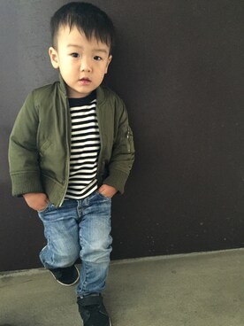 「2歳5ヶ月」｜「アイテム（MA-1）」を使った、Danhoさん（キッズ・90cm）の秋コーディネート