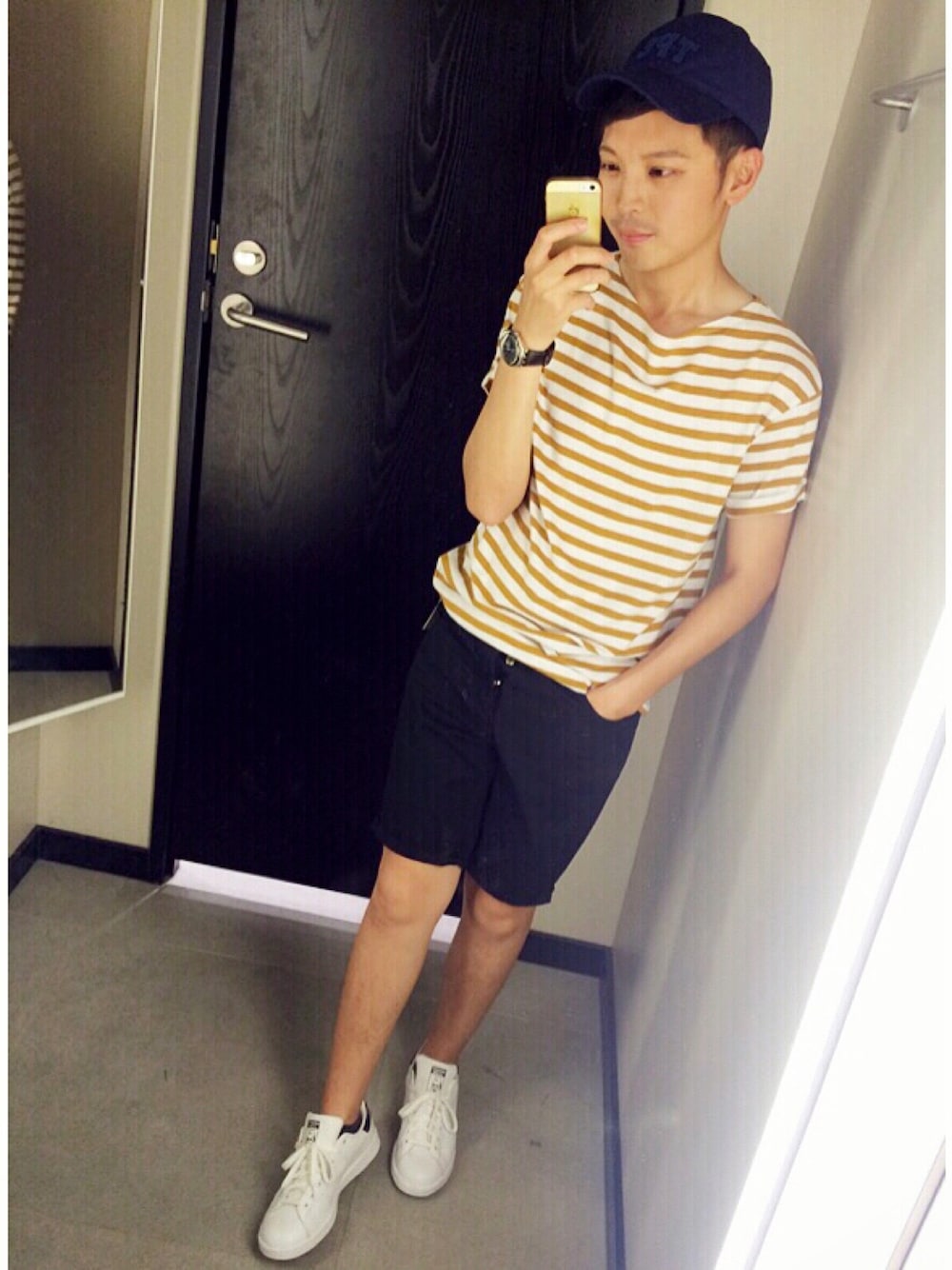 「SQUADのアイテム（キャップ、ブルー系）」を使った、Josephさん（メンズ・163cm）の夏コーディネートの1枚目の写真