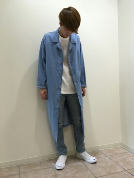 ステンカラーコート ブルー系 を使った マキシ丈 のメンズ人気ファッションコーディネート Wear