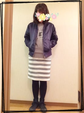「ボーダースカート」｜「アイテム（ブルゾン）」を使った、biscoさん（レディース・155cm）の春コーディネート