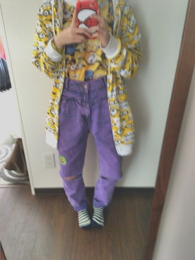 「ユニバのアイテム（Tシャツ/カットソー、イエロー系）」を使った、irisさん（レディース・154cm）の夏コーディネート