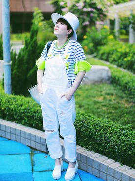 「hat」｜「アイテム（サロペット/オーバーオール）」を使った、Abbyさん（レディース・157cm）の夏コーディネート