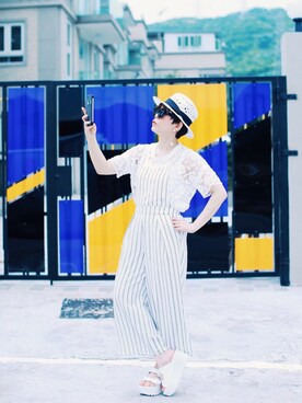 「hat」｜「アイテム（サロペット/オーバーオール）」を使った、Abbyさん（レディース・157cm）の夏コーディネート