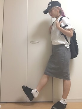 「niko and...（ニコアンド）のアメリカ綿ロゴワイドＴシャツ【niko and ...】（Tシャツ/カットソー）」を使った、はしもとさん（レディース・148cm）の夏コーディネート