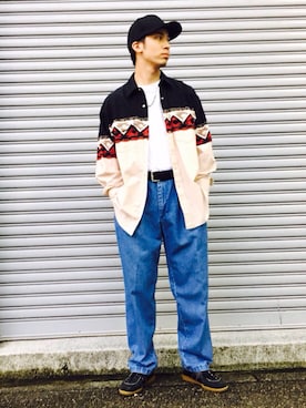 「古着のアイテム（シャツ/ブラウス、ベージュ系）」を使った、壮さん（メンズ・178cm）の秋コーディネート