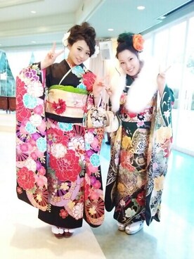 「借り物（浴衣、ブラック系）」を使った、ゆかぴんさん（レディース・151cm）の夏コーディネート