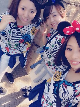 「Disney（ディズニー）のアイテム（Tシャツ/カットソー、ホワイト系）」を使った、ゆかぴんさん（レディース・151cm）の夏コーディネート