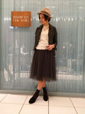 「Rouge vif（ルージュヴィフ）のアイテム（ライダースジャケット）」を使った、ゆきさん（レディース・157cm）の秋コーディネート