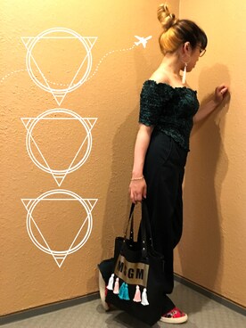 「GU（ジーユー）のアイテム（Tシャツ/カットソー、グリーン系）」を使った、Yuka#Sさん（レディース・150cm）の夏コーディネート
