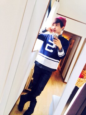 「BLUE WAY（ブルーウェイ）のアイテム（デニムパンツ）」を使った、Elliottさん（メンズ・162cm）の秋コーディネート