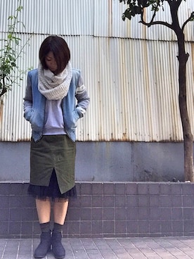 「スヌード」｜「アイテム（ジャケット/アウター）」を使った、ことぶき。さん（レディース・157cm）の秋コーディネート