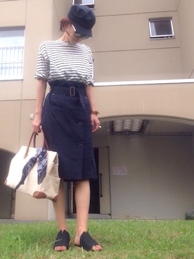 「ネイビーコーデ」｜「アイテム（財布/小物）」を使った、あろまんØさん（レディース・160cm）の夏コーディネート