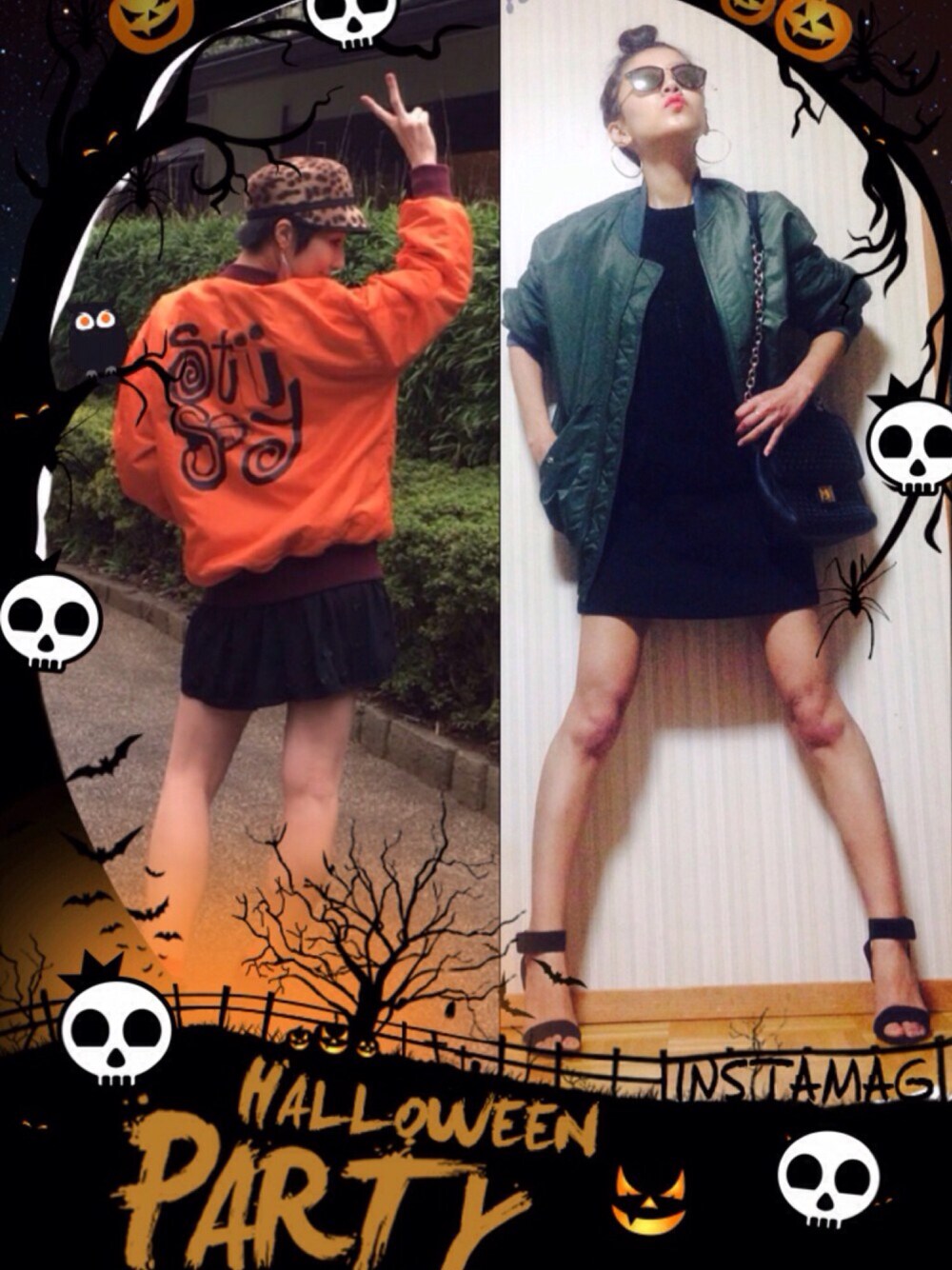 「WEAR HALLOWEEN 2016、MA-1、フリンジニット、ブラックコーデ、ストラップサンダル、おだんごヘアー、おだんご、ボーイズライク、ボーイズmix、甘辛mix」｜「EN ROUTEのENR ナイロンオーバーサイズMA-1◆（MA-1、グリーン系）」を使った、あろまんØさん（レディース・160cm）の秋コーディネートの1枚目の写真