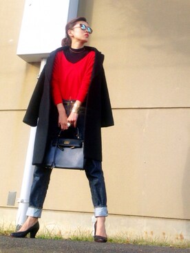 バンダナ スカーフを使った 赤ニット の人気ファッションコーディネート 季節 9月 11月 Wear