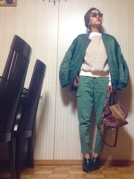 「EN ROUTE（アンルート）のアイテム（MA-1）」を使った、あろまんØさん（レディース・160cm）の冬コーディネート