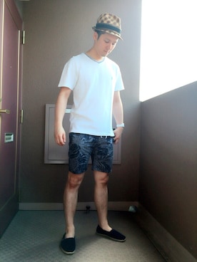 「northface（ノースフェイス）のアイテム（帽子）」を使った、たぼさん（メンズ・174cm）の夏コーディネート