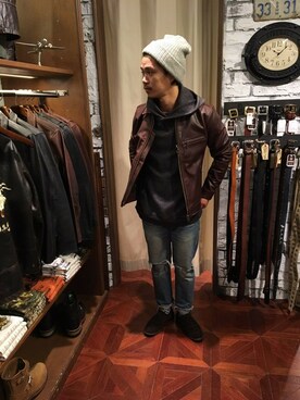 「ライタースジャケット」｜「アイテム（ブルゾン）」を使った、正さん（メンズ・170cm）の冬コーディネート