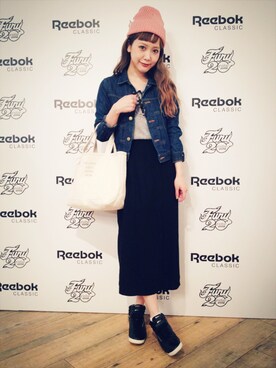 「パーティー」｜「アイテム（デニムジャケット）」を使った、田中里奈さん（レディース・158cm）の春コーディネート