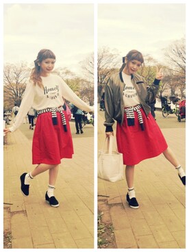 「Casselini（キャセリーニ）のアイテム（その他シューズ）」を使った、田中里奈さん（レディース・158cm）の春コーディネート