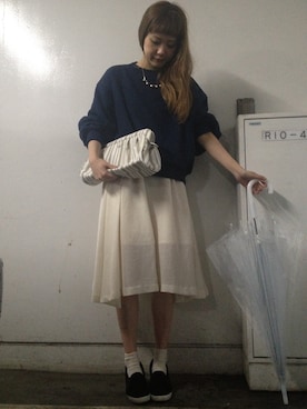 「Casselini（キャセリーニ）のアイテム（その他シューズ）」を使った、田中里奈さん（レディース・158cm）の春コーディネート