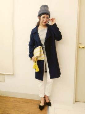 「ニットキャップ」｜「アイテム（トレンチコート）」を使った、田中里奈さん（レディース・158cm）の春コーディネート