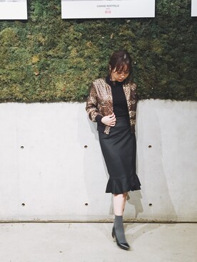 「パーティー」｜「アイテム（ブルゾン）」を使った、田中里奈さん（レディース・158cm）の冬コーディネート