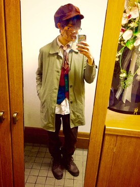「アイテム（ステンカラーコート）」を使った、ぽまやんさん（メンズ・168cm・10代）の春コーディネート