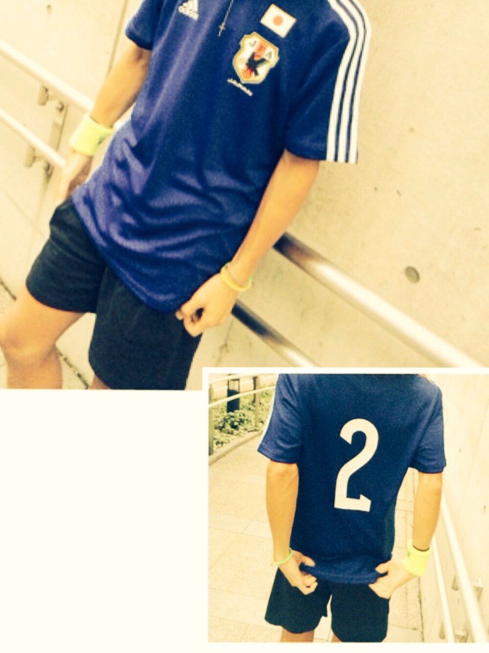 「膝上ショーツ、観戦スタイル、日本代表ウェア」｜「adidasのレプリカユニフォーム（Tシャツ/カットソー、ブルー系）」を使った、Lowさん（メンズ・165cm）の夏コーディネートの1枚目の写真