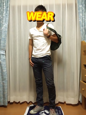 「FREDY&GLOSTER（フレディアンドグロスター）のアイテム（Tシャツ/カットソー）」を使った、ういっしゅさん（メンズ・168cm）の夏コーディネート