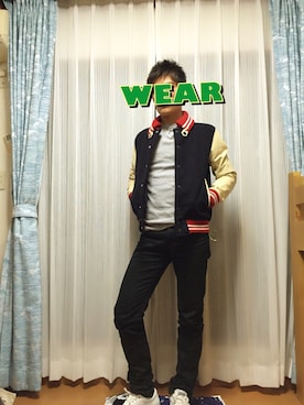 「BEAMS（ビームス）のアイテム（スタジャン）」を使った、ういっしゅさん（メンズ・168cm）の夏コーディネート