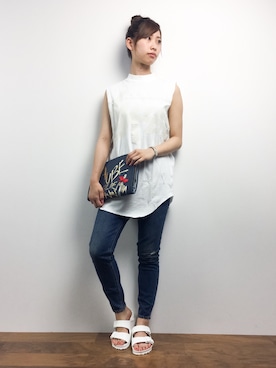 「SLY（スライ）のWOLT JW ANKLE SLIM-A（デニムパンツ）」を使った、KIIさん（レディース・160cm）の夏コーディネート