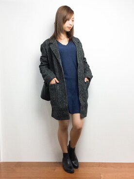 「Vネック」｜「アイテム（ステンカラーコート）」を使った、KIIさん（レディース・160cm）の秋コーディネート