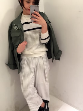 「アイテム（ミリタリージャケット）」を使った、NAGAさん（レディース・158cm）の冬コーディネート