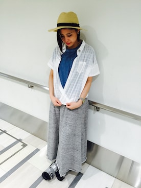 「DOUBLE NAME（ダブルネーム）のアイテム（帽子）」を使った、NAGAさん（レディース・158cm）の春コーディネート