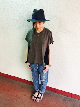 「DOUBLE NAME（ダブルネーム）のアイテム（パンツ）」を使った、NAGAさん（レディース・158cm）の夏コーディネート