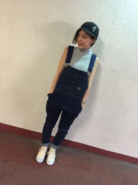 「DOUBLE NAME（ダブルネーム）のアイテム（サロペット/オーバーオール）」を使った、NAGAさん（レディース・158cm）の夏コーディネート