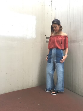 「スモックブラウス」｜NAGAさん（レディース・158cm）の夏コーディネート