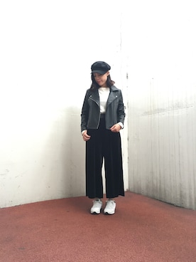 「DOUBLE NAME（ダブルネーム）のアイテム（ライダースジャケット）」を使った、NAGAさん（レディース・158cm）の秋コーディネート