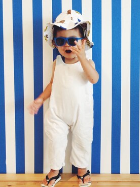 「ツバ広ハット」｜「アイテム（オールインワン・サロペット）」を使った、☁︎ aohi ＋ roco ☁︎さん（キッズ・80cm）の夏コーディネート