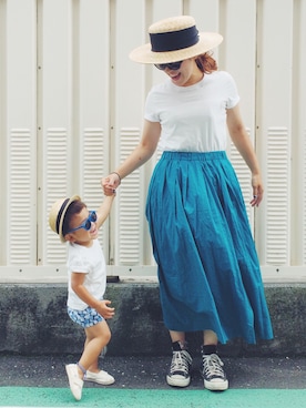 「H&M（エイチ・アンド・エム）のアイテム（その他パンツ）」を使った、☁︎ aohi ＋ roco ☁︎さん（キッズ・80cm）の夏コーディネート