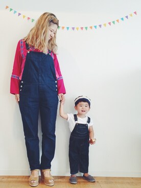 「URBAN RESEARCH（アーバンリサーチ）のアイテム（オールインワン・サロペット）」を使った、☁︎ aohi ＋ roco ☁︎さん（キッズ・80cm）の夏コーディネート