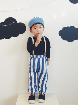 「bobochoses」｜「アイテム（ハンチング/ベレー帽）」を使った、☁︎ aohi ＋ roco ☁︎さん（キッズ・80cm）の秋コーディネート