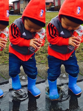 「アイテム（レインシューズ、ブルー系）」を使った、LINKさん（キッズ・80cm）の冬コーディネート