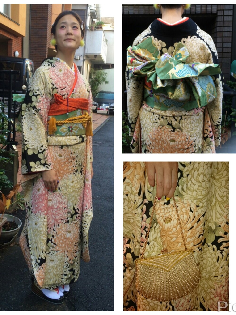 ゴールド系のショルダーバッグ、イエロー系のピアス(両耳用)、その他のハンドケア/ハンドクリームを着用したレディースの冬コーディネートの1枚目の写真