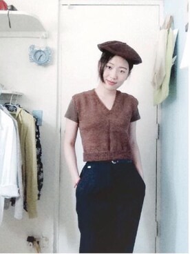 「アイテム（その他トップス、ブラウン系）」を使った、Leslie Chiさん（レディース・158cm）の冬コーディネート