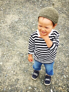 「MUJI」｜「アイテム（ニットキャップ/ビーニー）」を使った、saku19@さん（キッズ・80cm）の秋コーディネート