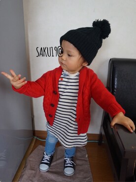 「カウチン」｜「アイテム（ワンピース/ドレス）」を使った、saku19@さん（キッズ・80cm）の秋コーディネート